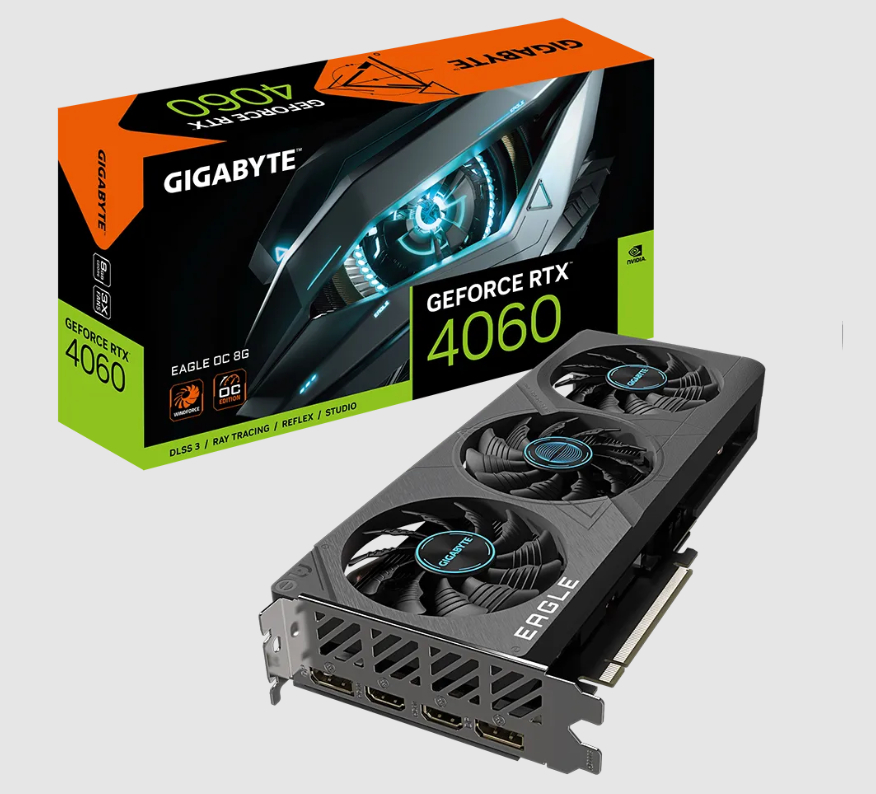  nVIDIA GeForce RTX4060 EAGLE OC 8GB GDDR6<br>Clock: 2505 MHz, 2x HDMI/ 2x DP, Max Resolution: 7680 x 4320, 1x 8-Pin Connector, Recommended: 450W  